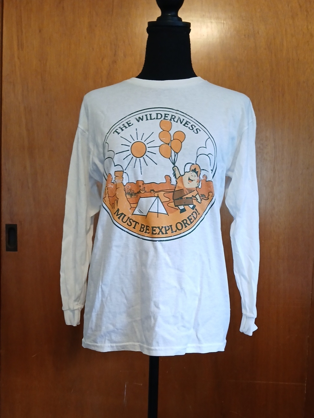 Kids Long Sleeve Tee - White with Orange Wilderness Graphic
